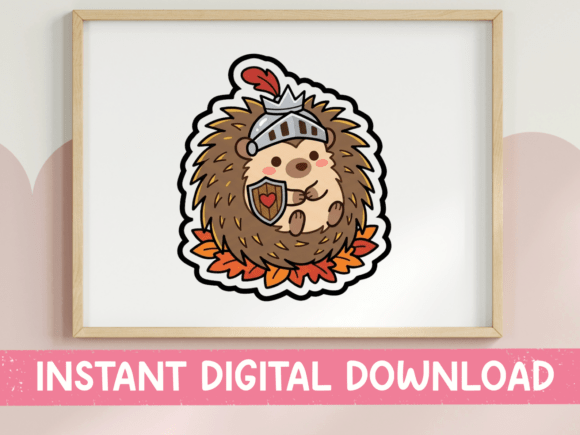 Hedgehog Knight Shield Kawaii Sticker Graphics