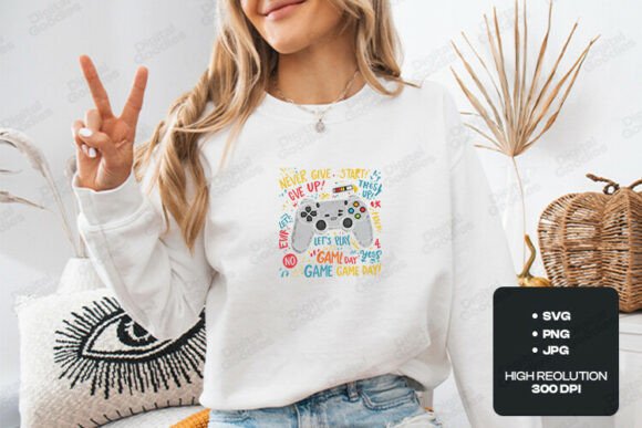 Never Give Up Gamer Doodle Controller Graphics for T-Shirt Designs