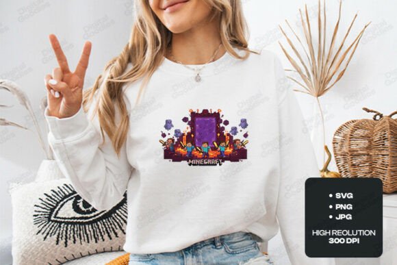 Pixel Nether Portal Gamer Clipart: Graphics for T-Shirt Designs